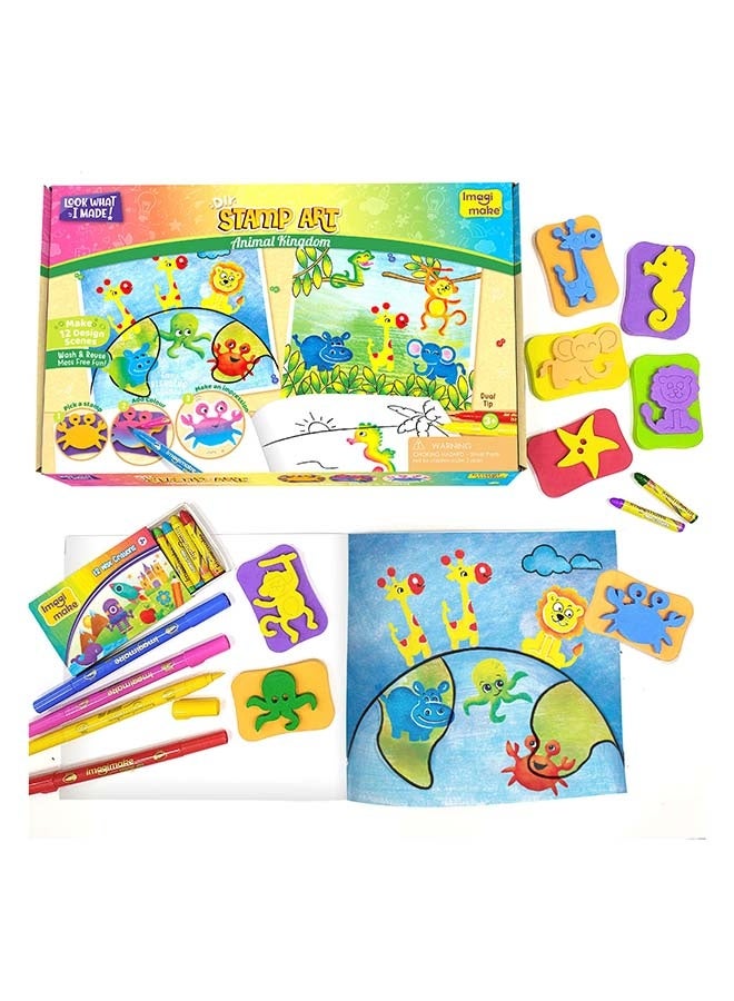 Stamp Art - Animal Kingdom - DIY Kids Colouring Book Set - for Boys and Girls 3 Years+, Multicolor